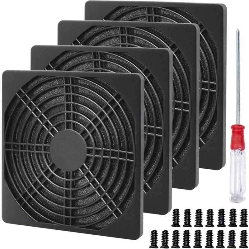 Xiatiaosann 4 Stück 120mm Lüfterfilterabdeckung, PC-Lüfter-Staubkühlungsgittergehäuse, schwarzer quadratischer Computergehäuse-Lüfterstaubschutzfilter für PC-Computergehäuse-Servergehäuse von Xiatiaosann