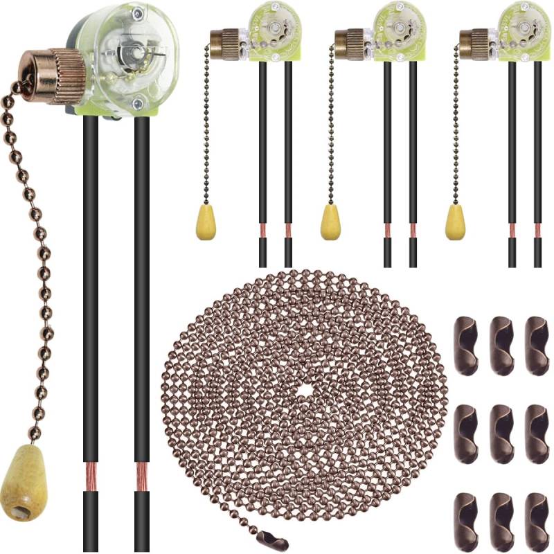 Xiatiaosann 4 Stück Deckenventilator Lichtschalter, Zwei-Draht-SPST Ein-Aus-Zugschalter mit Kette Kabel für Wandleuchte Bad Licht Ventilator Tischlampe neben Lampe Ersatz von Xiatiaosann
