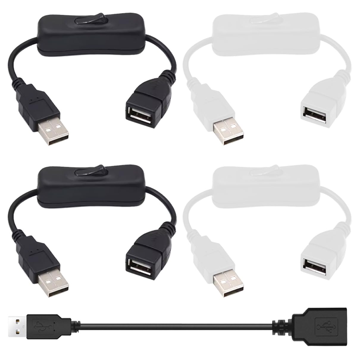 Xiatiaosann 4 Stück USB 2.0 Stecker auf Buchse Kabel mit Ein-/Aus-Schalter, 30 cm Langer Schwarz Weißer USB Inline Wipp Schalter für Fahrrekorder, USB-Lüfter, LED-Streifen mit USB-Verlängerungskabel Xiatiaosann 4 Stück USB 2.0 Stecker auf Buchse Kabel mit Ein-/Aus-Schalter, 30 cm Langer Schwarz Weißer USB Inline Wipp Schalter für Fahrrekorder, USB-Lüfter, LED-Streifen mit USB-Verlängerungskabel von Xiatiaosann