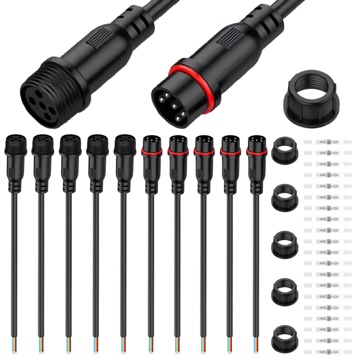 Xiatiaosann 5 Paare wasserdichte 5-polige LED-Steckverbinder Kabel-Set - männlicher und weiblicher Stecker mit 0,2 mm² 24AWG Draht, IP67 20 cm Verlängerungskabel für Auto, LKW, Boot, Innen- Xiatiaosann 5 Paare wasserdichte 5-polige LED-Steckverbinder Kabel-Set - männlicher und weiblicher Stecker mit 0,2 mm² 24AWG Draht, IP67 20 cm Verlängerungskabel für Auto, LKW, Boot, Innen- von Xiatiaosann