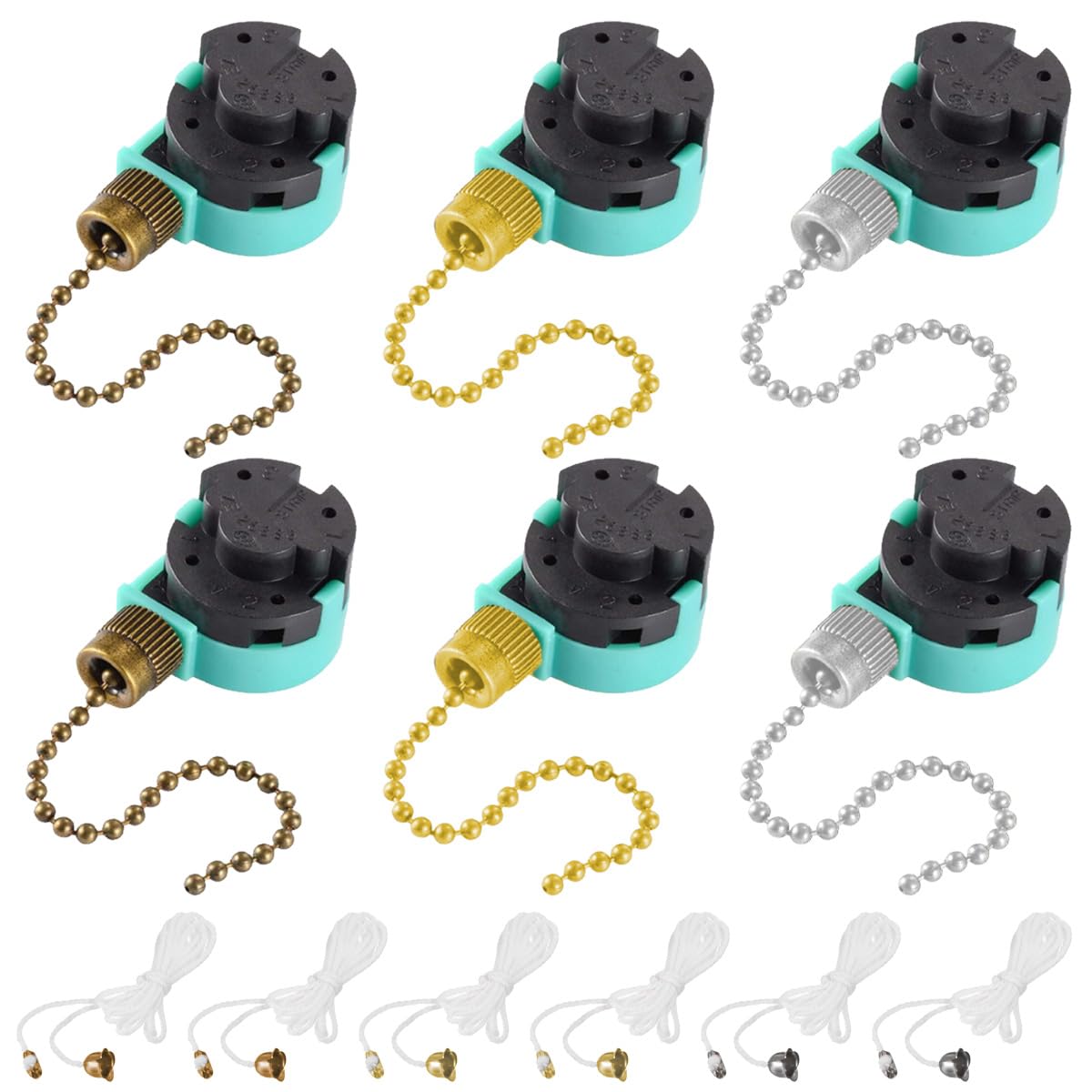 Xiatiaosann 6 Pcs Fan Pull Chain Schalter Deckenventilator Schalter 3 Geschwindigkeit 4 Draht AC 3A 250V / 6A 125V für Zing Ohr ZE-268S6 Ersatz oder Deckenventilator Licht mit Verlängerung String Xiatiaosann 6 Pcs Fan Pull Chain Schalter Deckenventilator Schalter 3 Geschwindigkeit 4 Draht AC 3A 250V / 6A 125V für Zing Ohr ZE-268S6 Ersatz oder Deckenventilator Licht mit Verlängerung String von Xiatiaosann
