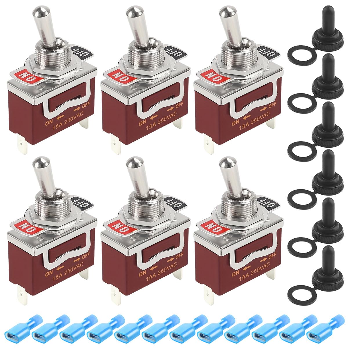 Xiatiaosann 6 Stück Kippschalter 15A 125V / 20A 250V AC 2 Positionen SPST ON/OFF Selbstverriegelnder Schalter Hochleistungs-Wippschalter für Auto, Marine mit wasserdichter Kappe, Drahtverbinder Xiatiaosann 6 Stück Kippschalter 15A 125V / 20A 250V AC 2 Positionen SPST ON/OFF Selbstverriegelnder Schalter Hochleistungs-Wippschalter für Auto, Marine mit wasserdichter Kappe, Drahtverbinder von Xiatiaosann