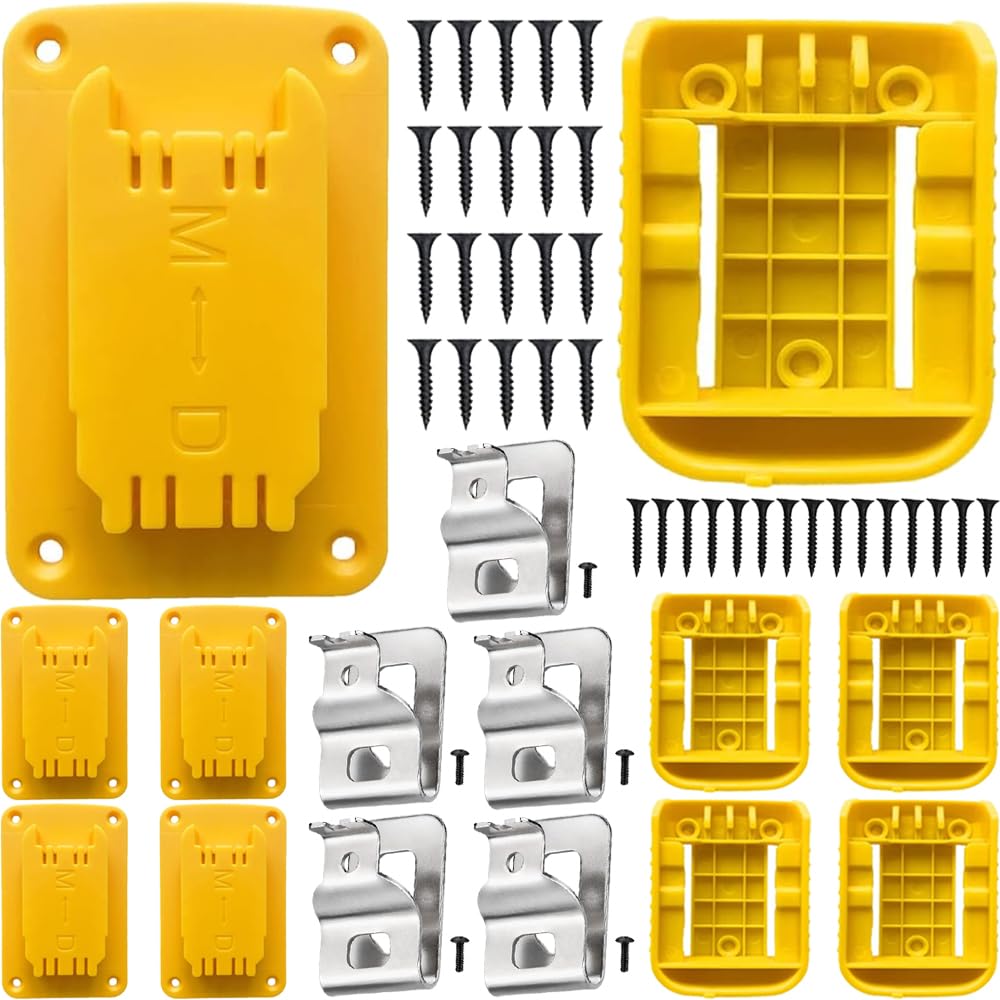 Xiatiaosann Akkuhalterung für Dewalt 20V Akku & Werkzeughalterung für Dewalt 20V Bohrmaschine, Gelbes Werkzeug-Akku-Halterungsset mit Gürtelclips für Dewalt, Schrauben (5 Pack) von Xiatiaosann
