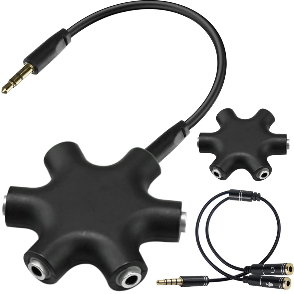 Xiatiaosann Audio Klinke Splitter Kopfhörer 3.5mm Buchsen, Verteiler Aux Adapter, 2 Stück 6 Anschlüssen, mit 1 Stecker-auf-Buchse-Splitter-Kabel für MP3-Player-Handy-Laptop-Lautsprecher Xiatiaosann Audio Klinke Splitter Kopfhörer 3.5mm Buchsen, Verteiler Aux Adapter, 2 Stück 6 Anschlüssen, mit 1 Stecker-auf-Buchse-Splitter-Kabel für MP3-Player-Handy-Laptop-Lautsprecher von Xiatiaosann