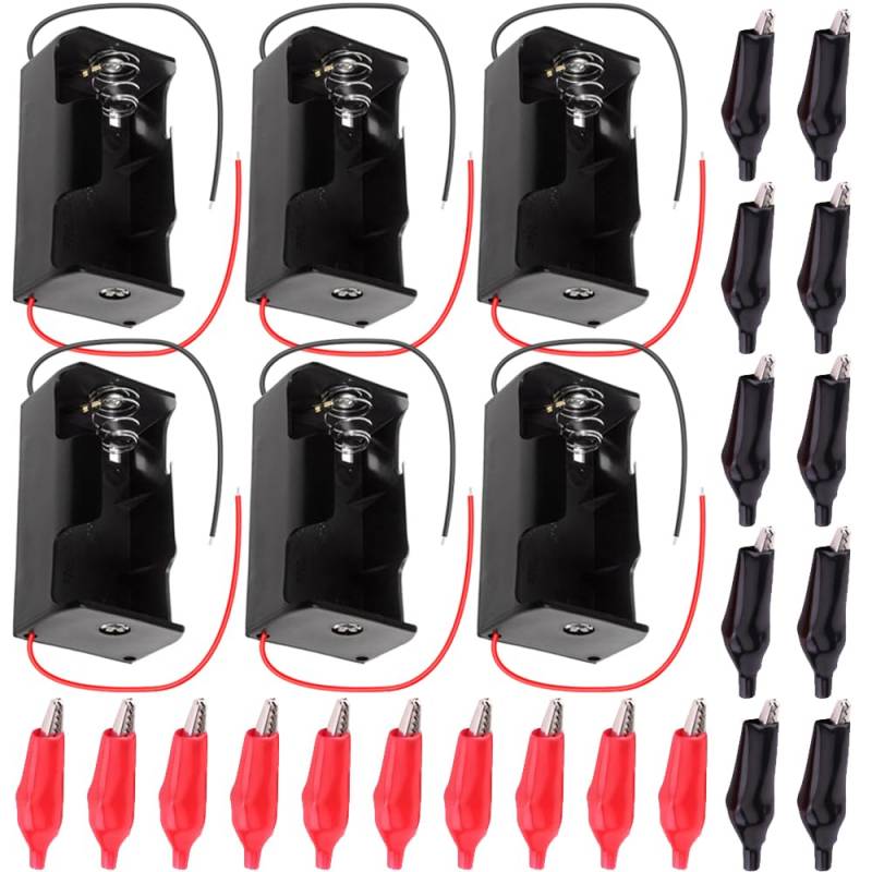 Xiatiaosann C Zellen Batteriehalter mit zwei Drähten, 59 x 29 mm C Batteriebehälter mit Kabeln, mit Krokodilklemmendrähten (4er-Pack) von Xiatiaosann
