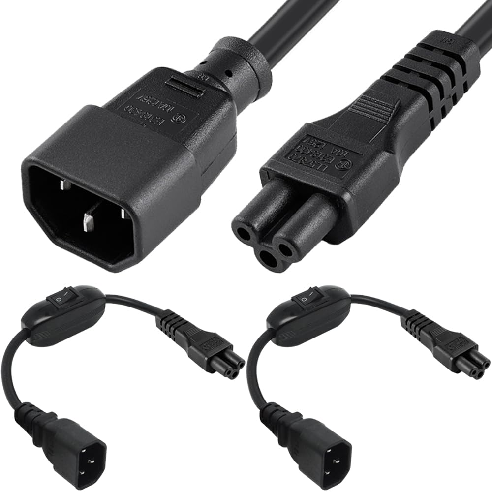 Xiatiaosann C14 zu C5 Stromkabel mit Schalter, IEC 320 C14 Stecker zu C5 Buchse Stromadapterkabel mit Ein/Aus Schalter (2 Pack, 1FT/30cm) von Xiatiaosann