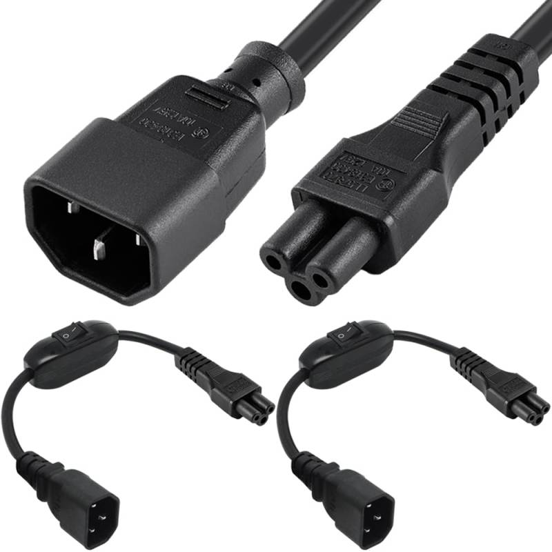 Xiatiaosann C14 zu C5 Stromkabel mit Schalter, IEC 320 C14 Stecker zu C5 Buchse Stromadapterkabel mit Ein/Aus Schalter (2 Pack, 1FT/30cm) von Xiatiaosann