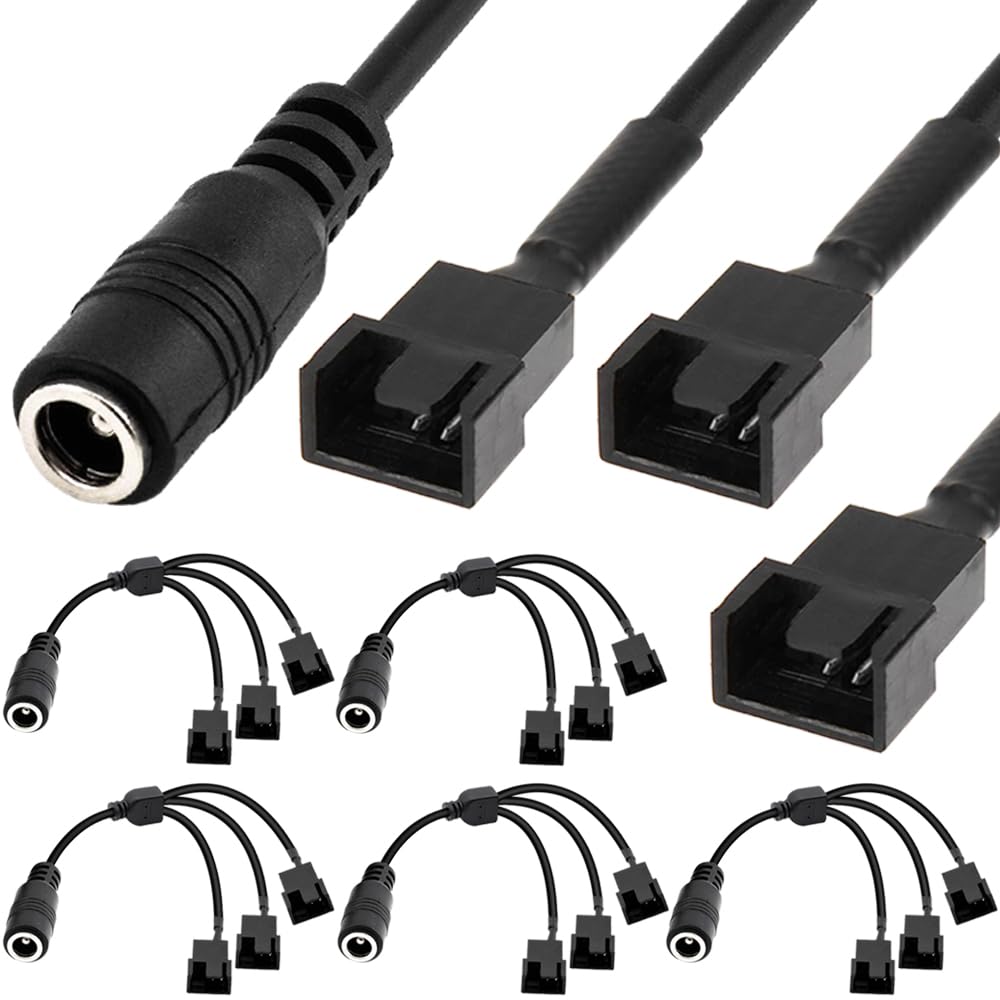 Xiatiaosann DC Netzteilstecker auf drei 3-polige und 4-polige PC Lüfter Netzadapterkabel, DC Buchse auf drei 3-polige und 4-polige Stecker, PC Gehäuselüfter Stromkonverterkabel für PC Lüfter (5 Stück) Xiatiaosann DC Netzteilstecker auf drei 3-polige und 4-polige PC Lüfter Netzadapterkabel, DC Buchse auf drei 3-polige und 4-polige Stecker, PC Gehäuselüfter Stromkonverterkabel für PC Lüfter (5 Stück) von Xiatiaosann