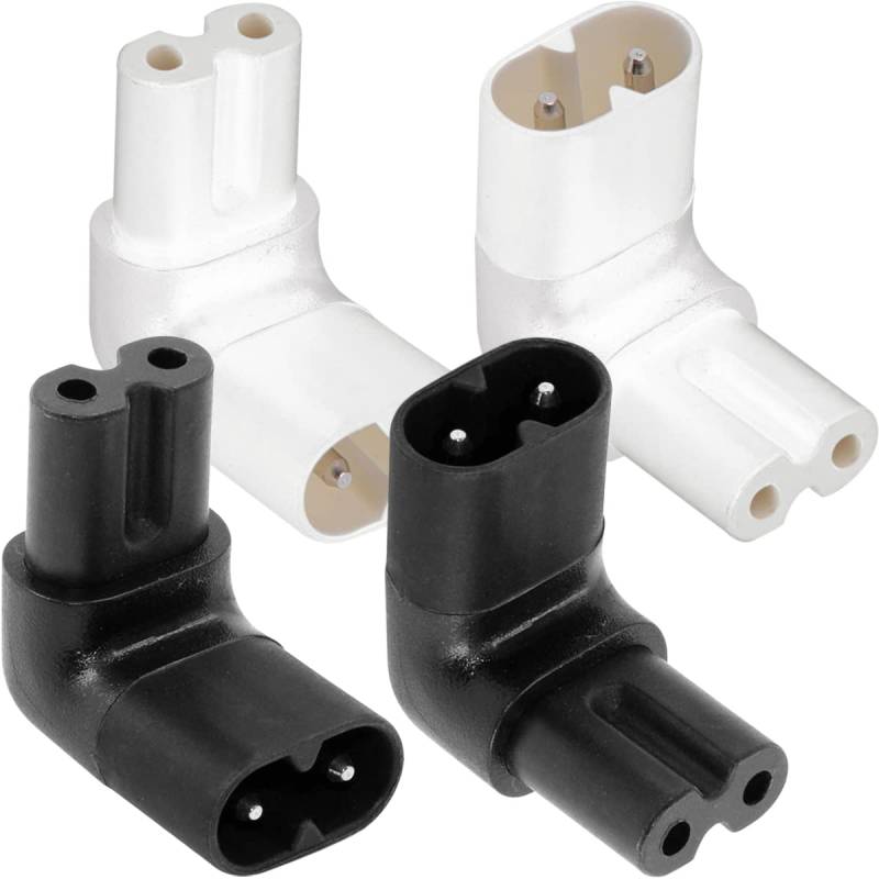 Xiatiaosann IEC-Stecker C8 auf C7-Buchse, 90 Grad nach unten hoch, oben, rechtwinkliger Stromverlängerungsadapter für TV, 2-poliger 250V-10A-IEC320-Anschluss für Drucker, 4 Stück von Xiatiaosann