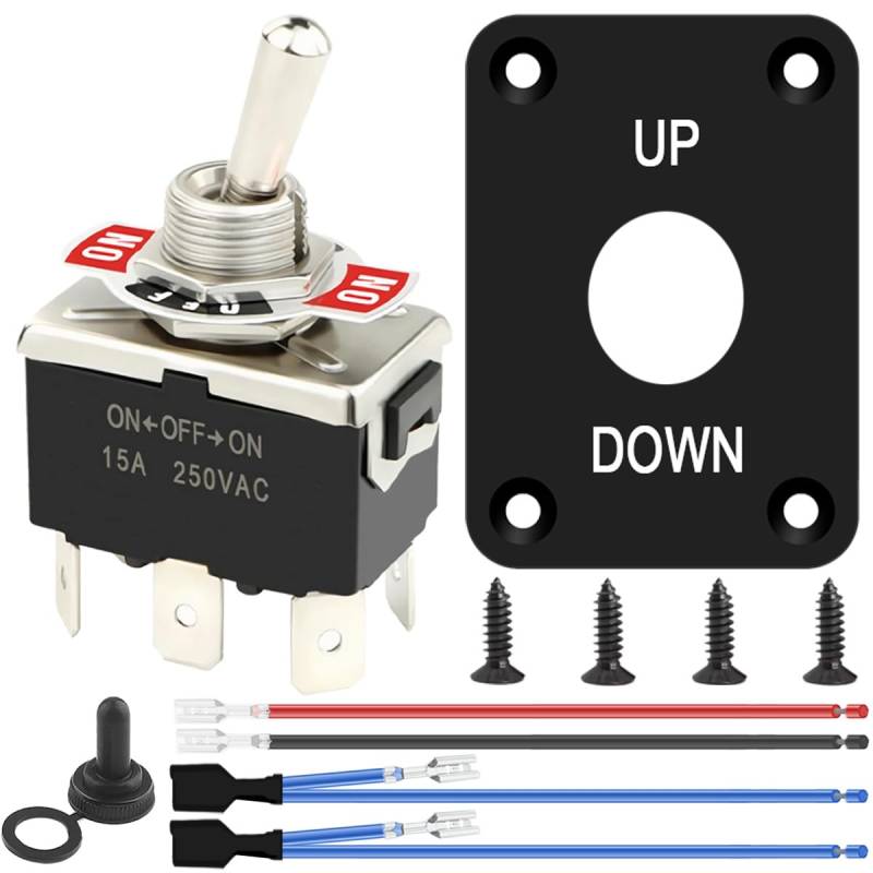 Xiatiaosann Kippschalter 12V 20A DPDT 6 Pin 3 Position ON-OFF-ON Power Jack Rocker Switch RV Switch Motor Switch mit Crimp Wire, Waterproof Cap, Panel von Xiatiaosann