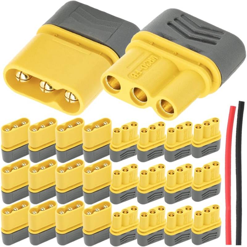 Xiatiaosann MR30 Bullet Power Connectors, MR30 Akku-Stecker-Adapter & MR30 Akku-Buchse-Stecker-Adapter für RC-Lipo-Akku, mit Schrumpfschlauch (24 Pack) von Xiatiaosann