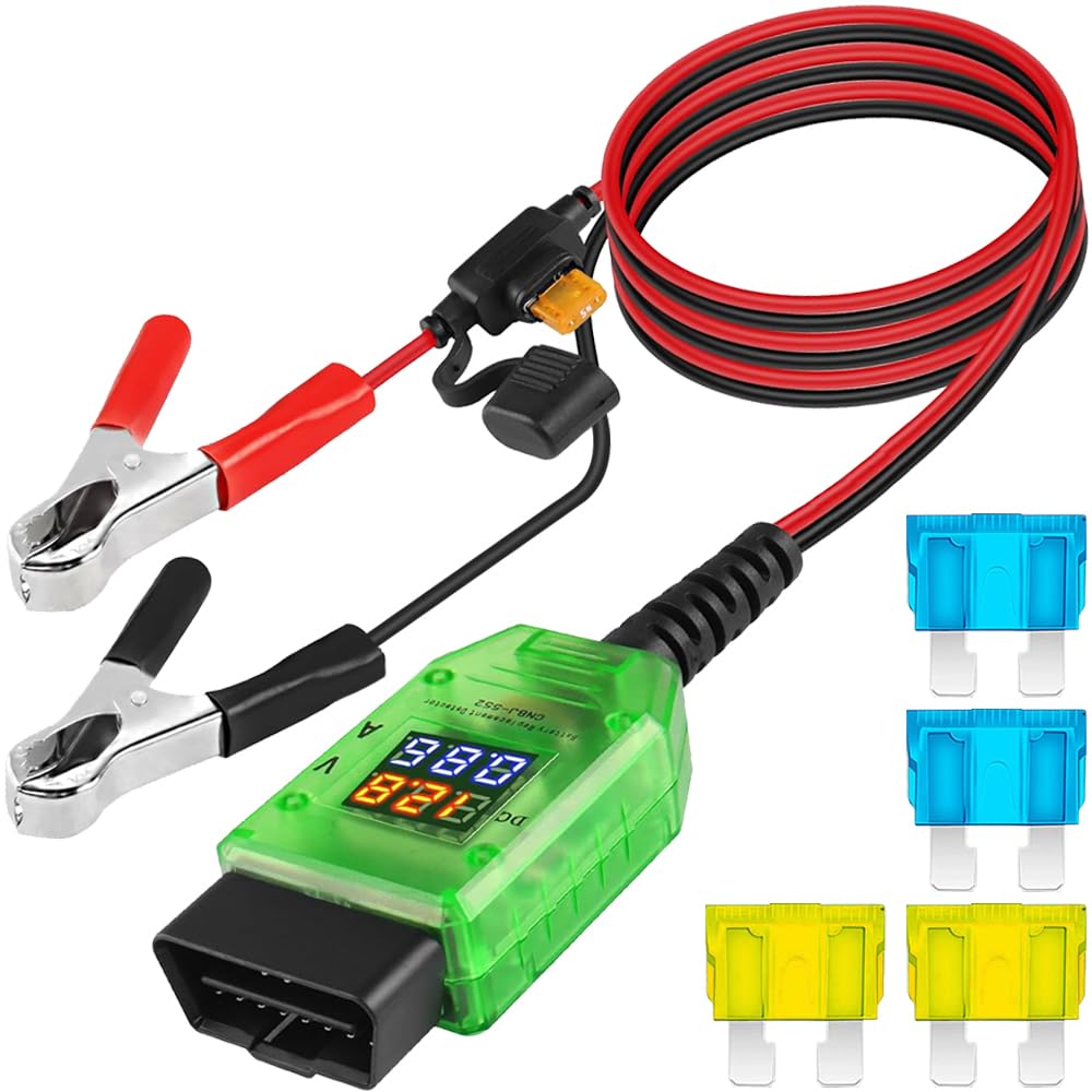 Xiatiaosann OBD2 Car Battery Change Saver Memory Vehicle, OBD Car Memory Saver Protection Connector 12V Digital Display OBDII Battery Leakage Detective Kit mit 5A Fuse, 10A Fuse von Xiatiaosann