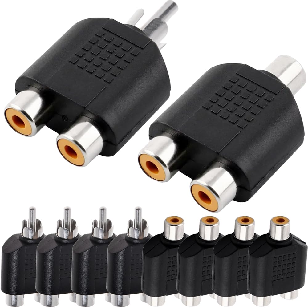 Xiatiaosann RCA Y Splitter Adapter, RCA 1 Stecker auf 2 weibliche Phono-Stecker, AV Video Y Splitter und RCA 1 Buchse auf 2 weibliche Phono Stecker, AV Video Y Splitter (10 Stück) von Xiatiaosann