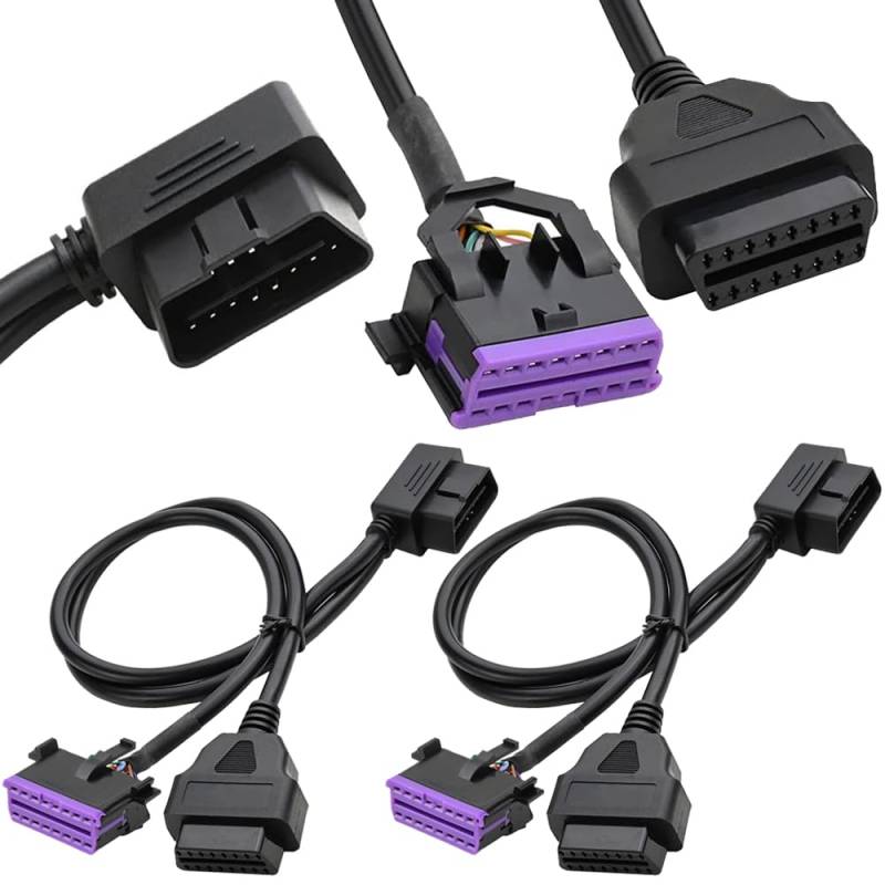 Xiatiaosann Rechtwinkliges OBD2-OBD-II-Y-Splitter-Verlängerungskabel, OBD2-16-Pin-Stecker auf Dual-OBD2-16-Pin-Buchse, Adapterkabel (50 cm) von Xiatiaosann