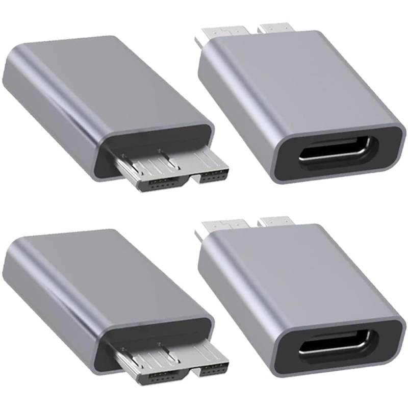 Xiatiaosann USB-C-auf-Micro-B-Adapter, USB-3.1-Typ-C-Buchse auf USB-3.0-Micro-B-Stecker, Verlängerungskonverter für Festplattenkabel, SSD, HDD (4er-Pack) von Xiatiaosann
