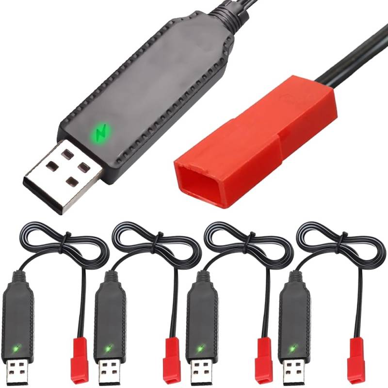 Xiatiaosann USB Ladekabel mit JST 2 Pin Stecker, USB-A Stecker auf JST 2 Pin Buchse für 3.7V 1S Lipo Akku & 3.6V 3S Ni-MH/Ni-CD Akkupack (4er Pack) von Xiatiaosann