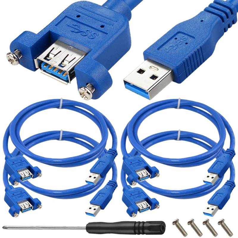 Xiatiaosann USB3.0 USB A Panel Mount Verlängerungskabel, USB A Stecker zu Buchse Lade- & Datenverlängerungskabel mit Schraubendreher, Schrauben (4er Pack) von Xiatiaosann