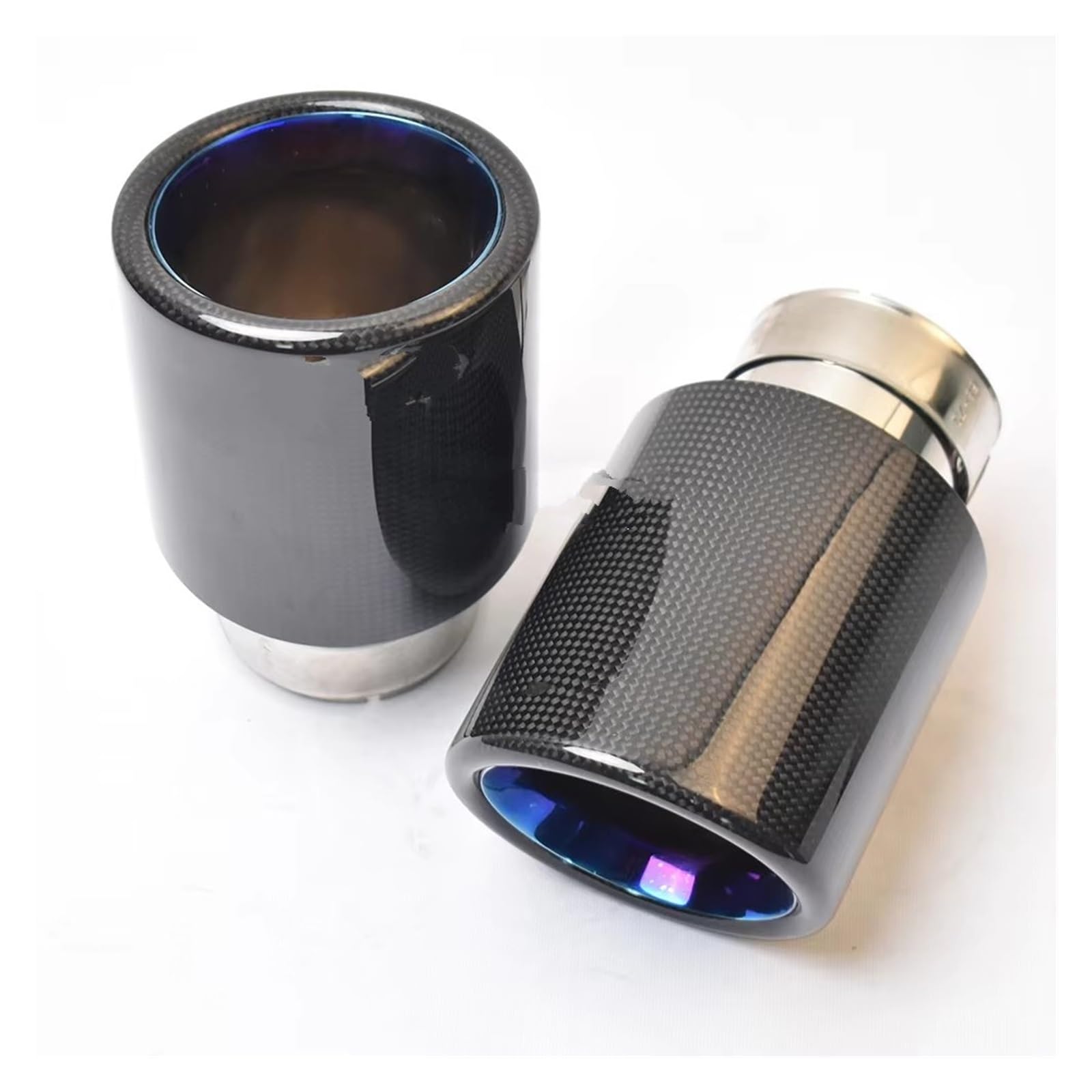 Schalldämpfer Spitze 1 Stück Auto Auspuff Gerade Flansch Glänzend Carbon Schwanz Ende Spitze Blau Edelstahl Bevel Schalldämpfer Rohr Auspuffspitze(57-101mm) von XingPuBhD