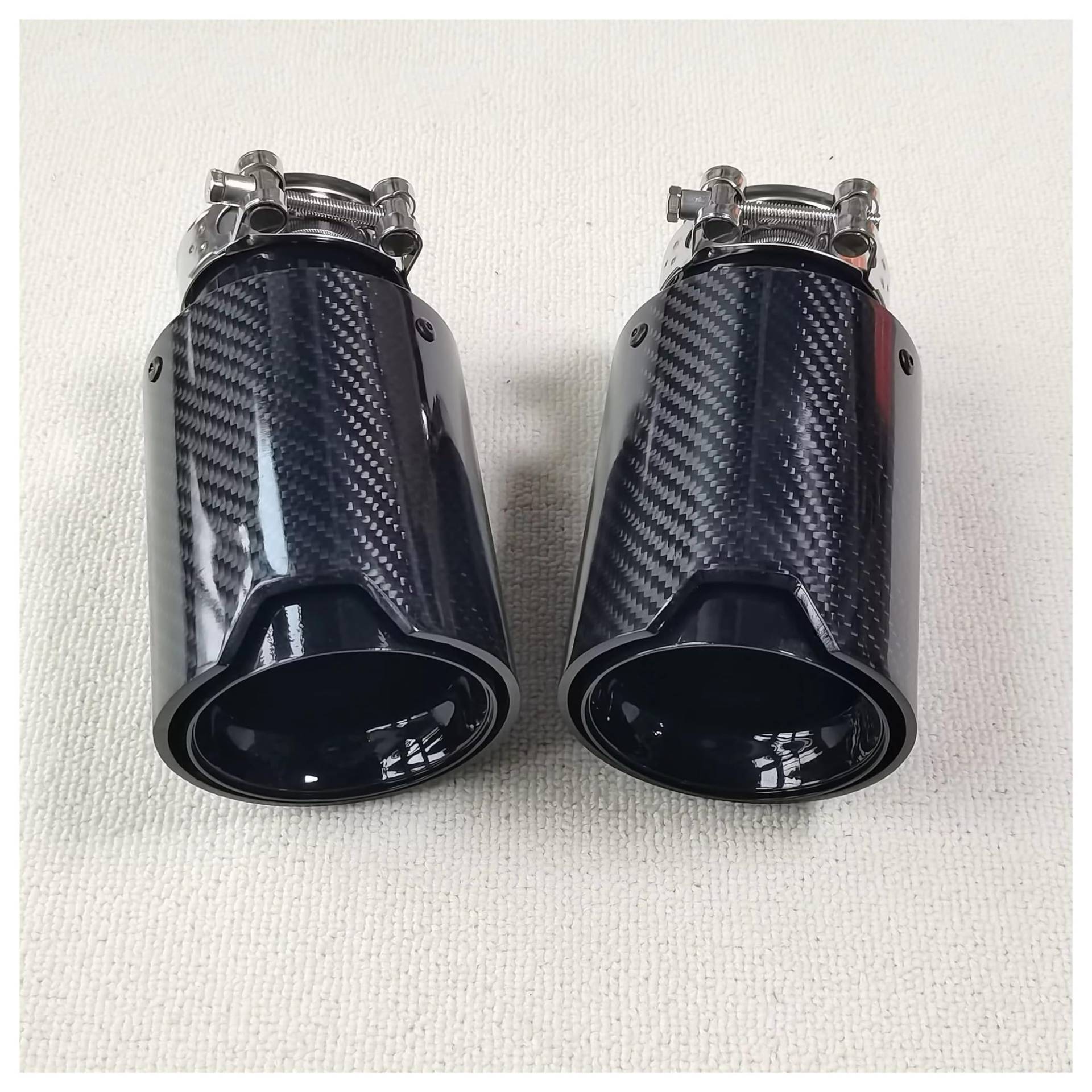 Schalldämpfer Spitze 1 Stück Auto-Auspuffspitze Schwarz Edelstahl Rohr Glänzend Kohlefaser Universal-Auspuffanlage Schalldämpfer Endrohr Auspuffspitze(60MM IN 105MM Out) von XingPuBhD