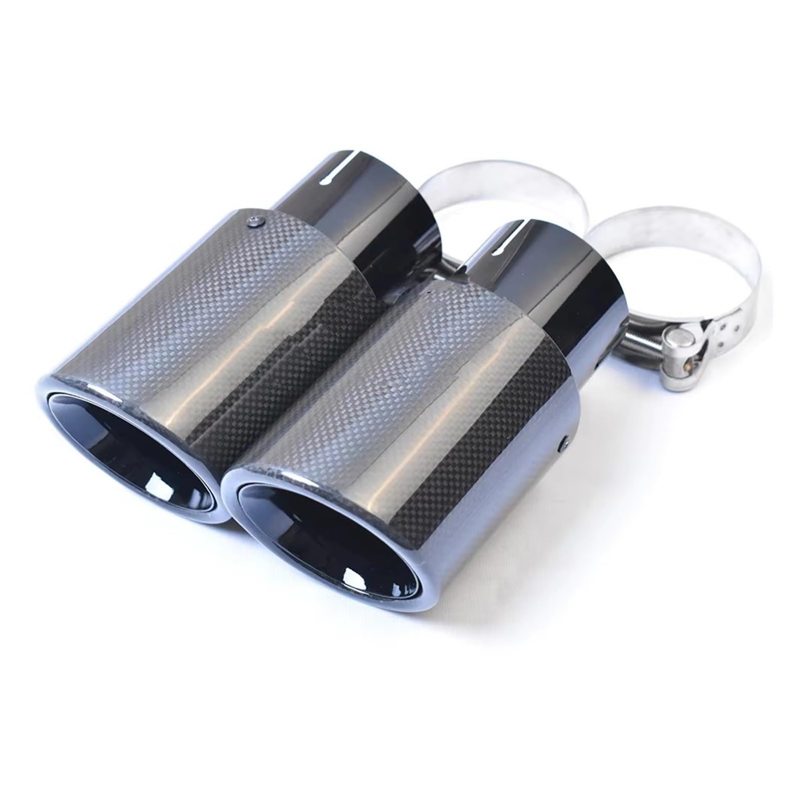 Schalldämpfer Spitze 1 Stück Auto Modifiziert Glänzend Schwarz Carbon Fiber Bevel Schalldämpfer Endrohr Edelstahl Auspuffblende Für E63 Auspuffspitze(57-101mm) von XingPuBhD