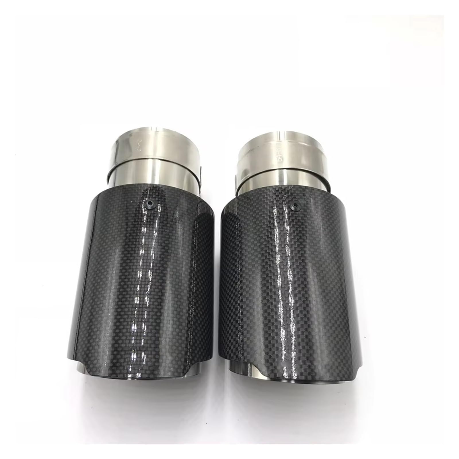 Schalldämpfer Spitze Auto Carbon Fiber Schalldämpfer Spitze Auspuff System Rohr Schalldämpfer Düse Universal Gerade Edelstahl Silber Auspuffspitze(57MM IN 76MM Out) von XingPuBhD