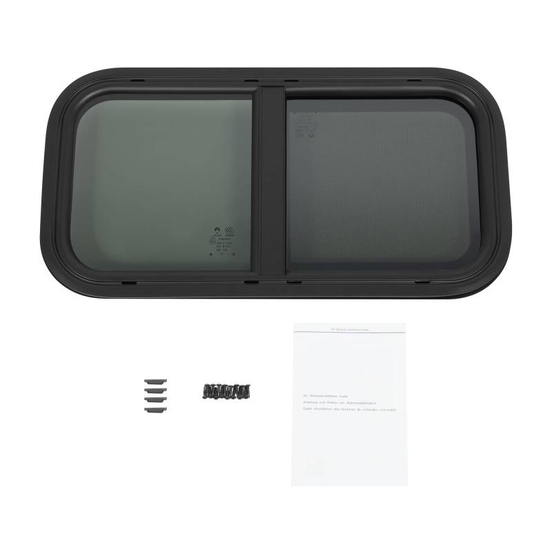 Wohnmobil Fenster 60x30cm, 25% Tönung, mit Moskitonetz & Sicherheitsverriegelung, Einfach zu Installieren, für RV, Camper, Wohnwagen, Schwarz von Xingfx