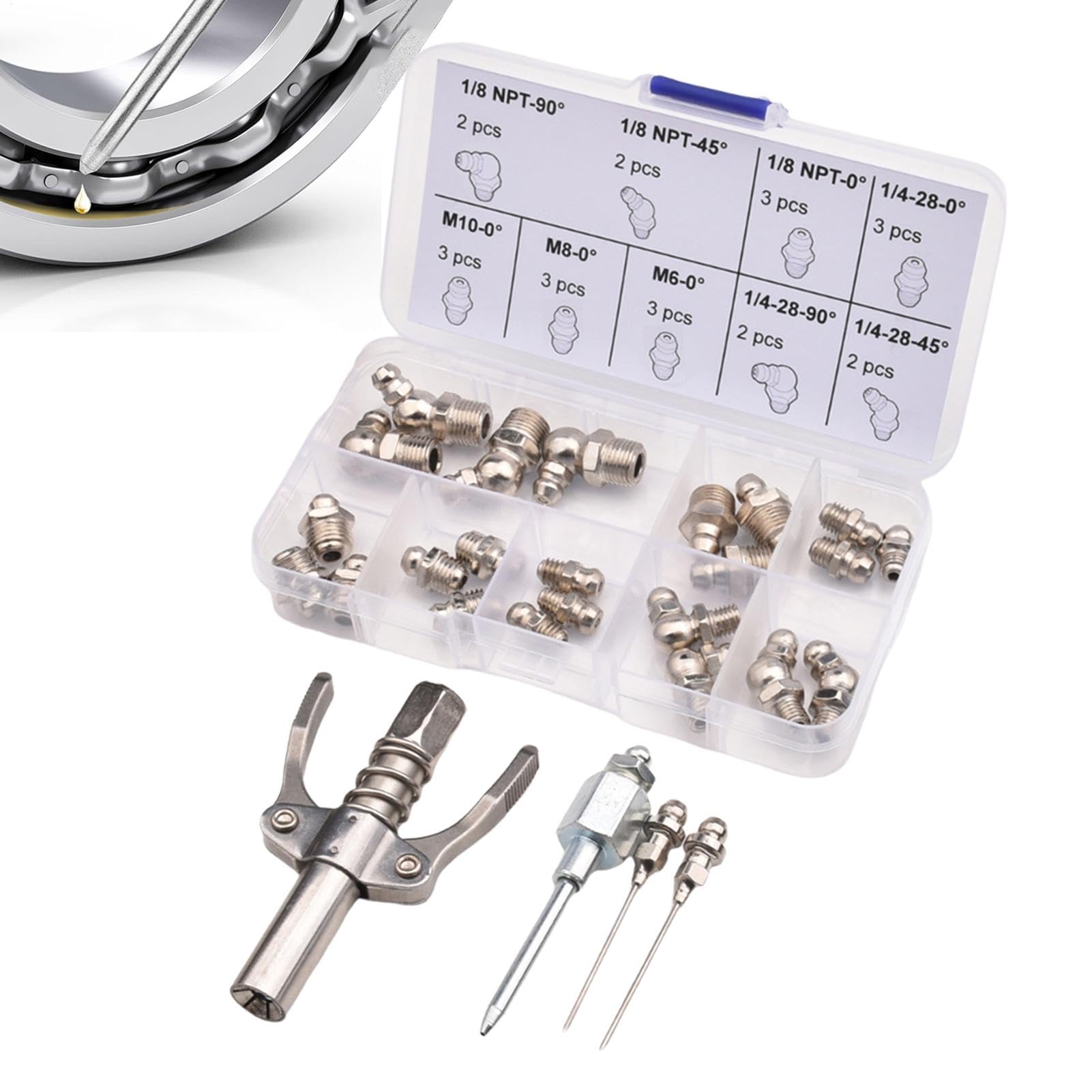 Fettkupplung – Quick Connect Schmierzubehör-Set, Hochdruck-Fettverschraubungen mit 3 Fettnadeln, Schnellverschluss-Kupplung zum Einspritzen von Fett, Fettfitting für Wartung und Reparaturen Fettkupplung – Quick Connect Schmierzubehör-Set, Hochdruck-Fettverschraubungen mit 3 Fettnadeln, Schnellverschluss-Kupplung zum Einspritzen von Fett, Fettfitting für Wartung und Reparaturen von Xinhuju