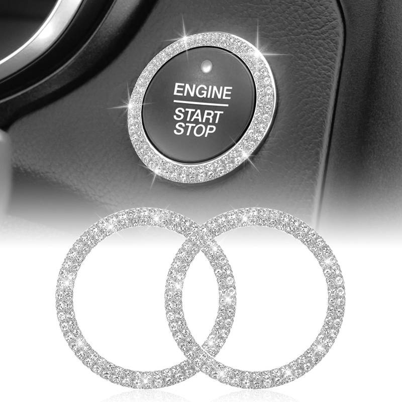 2 Stück Auto Start Stopp Dekoration Ring Universal Kristall Strass Motor Starter Dekoration Ring Glitzer Auto Dekor Innenraum Zubehör Frauen Startknopf Deko Autoinnenraum für die meisten Modelle von Xinjoduz