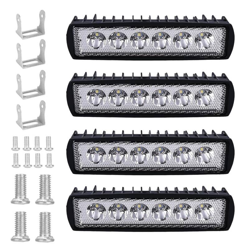 Xinlie 4 Stück 18W LED Arbeitsscheinwerfer Offroad Scheinwerfer 12V/24V Zusatzscheinwerfer Auto KFZ Strahler für Bagger Schlepper Gabelstapler ATV LKW von Xinlie