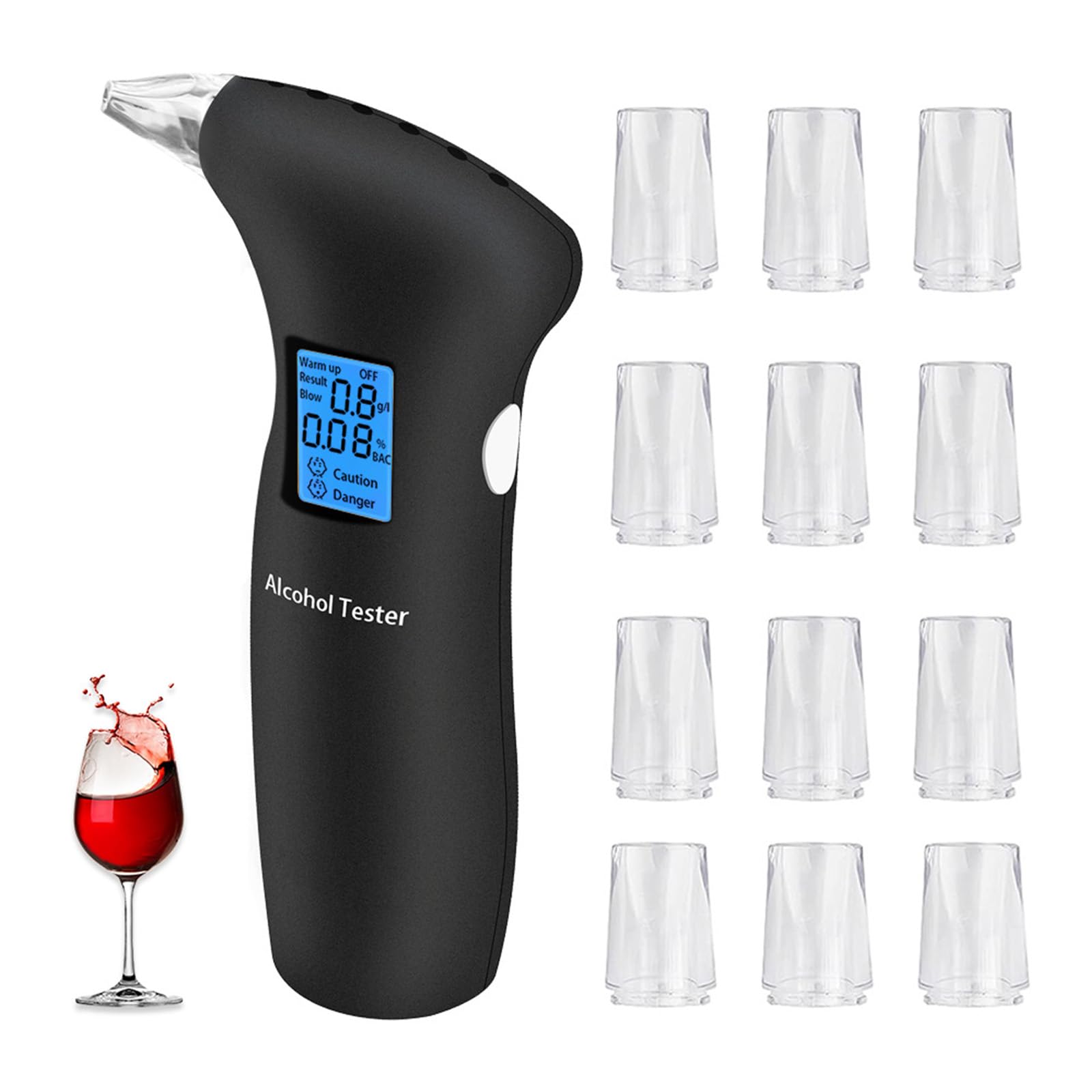 Xinlie Alkoholtester Polizeigenau Polizeigenau Alkoholmessgeräte mit 12 Mundstücken Professioneller Alkohol Tester mit Digitaler Blauer Tester mit Digital LCD Bildschirm und Halbleiter Sensorik von Xinlie