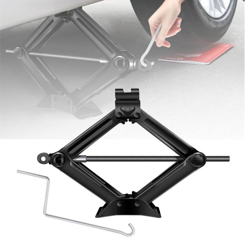 2T Scherenwagenheber mit 360°-Aktivitätskopf – Universal-Wagenheber für PKW, SUV, MPV (Max. Höhe 39cm) – Inkl. Handkurbel – Tragkraft 2000kg von Xinng