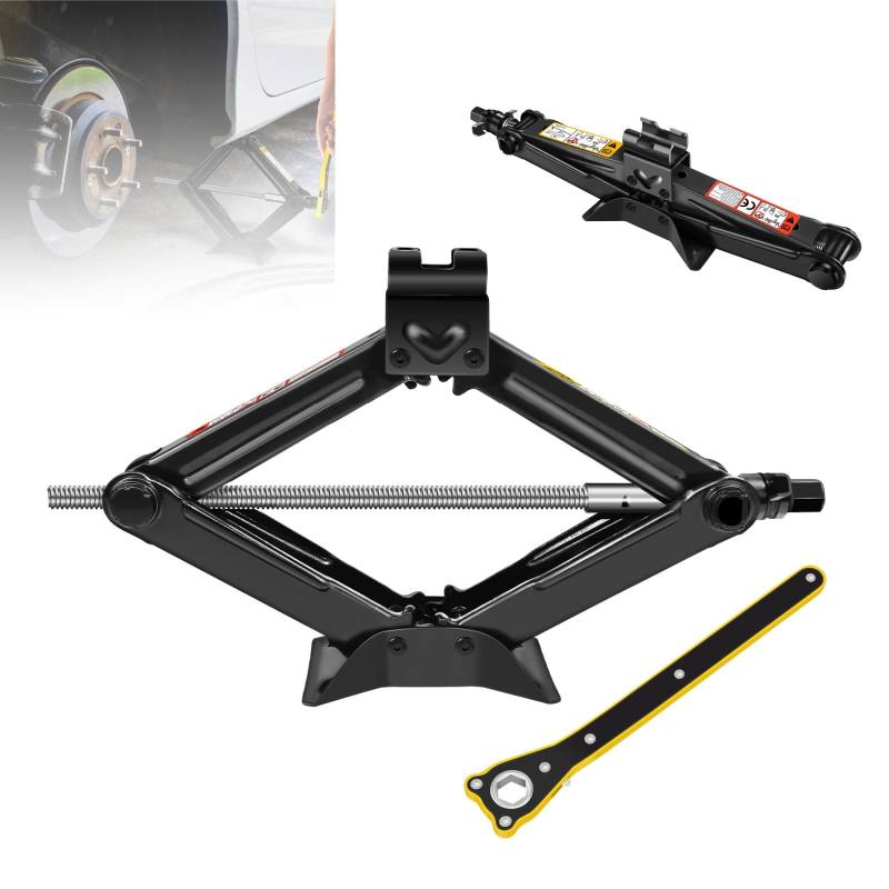 Notfall-Set Scherenwagenheber 2T mit Ratschenschlüssel – Leicht transportabel, max. Höhe 110-390cm – Ideal für Reifenwechsel & Reparaturen an PKW, SUV, MPV von Xinng