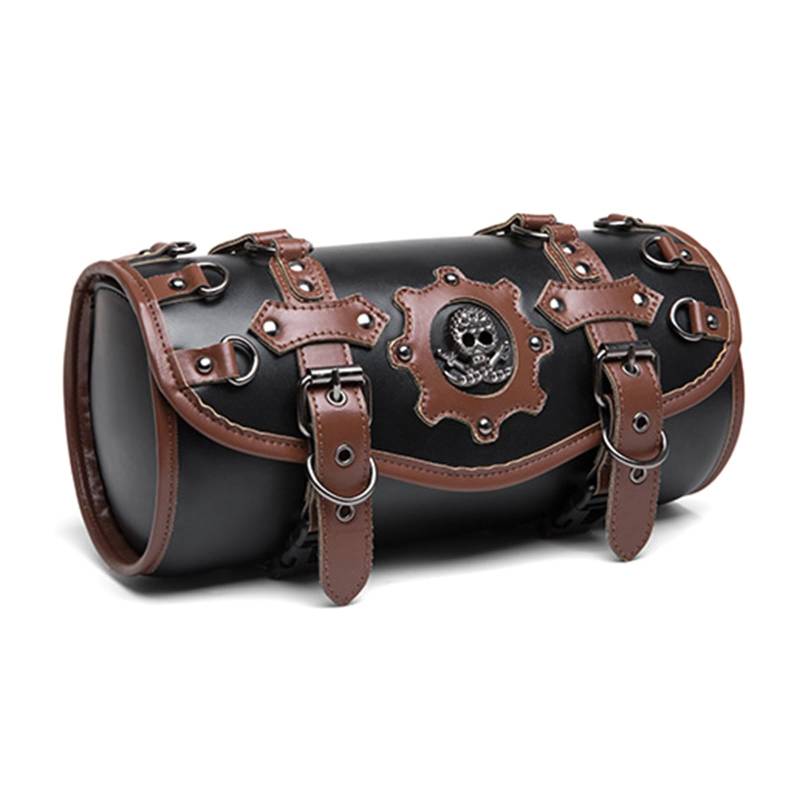 Xinsheinelry Punk Styles Motorradspeicherbeutel Sattelbag PU Leder Werkzeugtasche Für Lenker Und Gabel Fahrer Täglich Pendelverkehr von Xinsheinelry