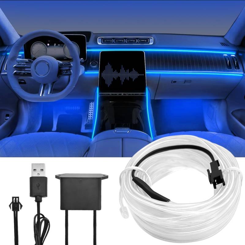 Ambientebeleuchtung Auto,USB EL Wire 5M Auto Led Innenbeleuchtung 5V,Auto Innenraum Zubehör,Led Auto Innenraumbeleuchtung mit Zubehör Wasserdicht Auto Streifen von Xionghonglong