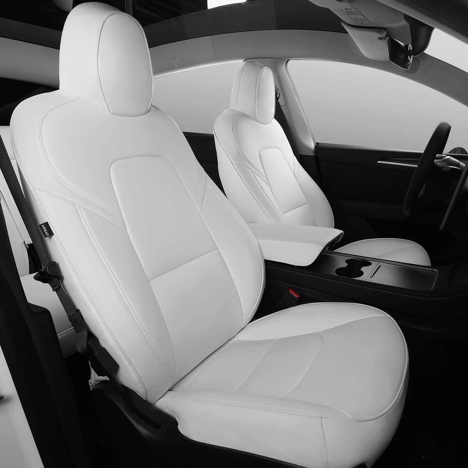 Xipoo Sitzbezug, kompatibel mit Tesla Model Y, Autositzbezug, PU-Leder, Sitzschutz, Ersatz für 2020, 2021, 2022, 2023, Tesla Model Y, Zubehör (Weiß-PU, vollständig verpackt, 12 Stück) von Xipoo