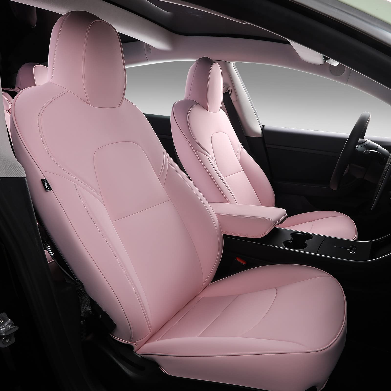 Xipoo Sitzbezug, kompatibel mit Tesla Model 3, Autositzbezug, PU-Bezug, Autositzschutz, Ersatz für 2017, 2018, 2019, 2020, 2021, 2022, 2023, Tesla Model 3 Zubehör (Rosa-PU, 12 Stück) von Xipoo