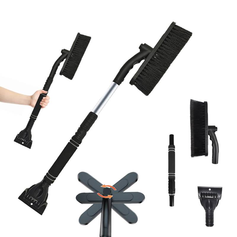 Xiujuers Eiskratzer Auto mit Besen, 80CM Teleskop Eiskratzer mit Besen, 360 ° Drehbarer Auto SchneebüRste, Car Snow Brush mit Schaumstoffgriff, Schneekratzer Auto für Geeignet Auto, SUV (Schwarz) von Xiujuers