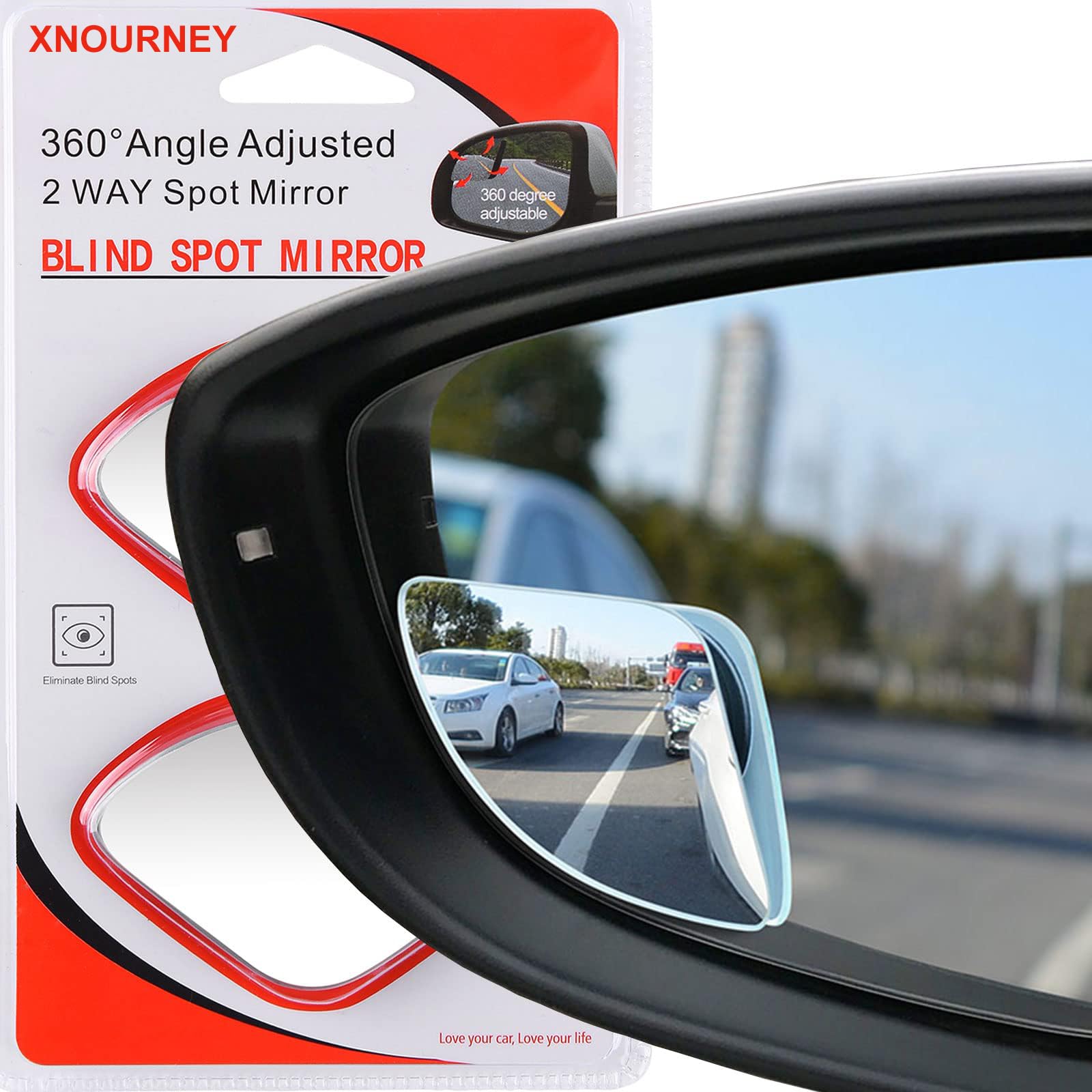 Spiegel für toten Winkel gebogenes Fanförmiges Spiegel, HD-Glas Spiegel mit breitem Blickwinkel, rahmenloser 360° drehbarer konvexer Rückspiegel für Autos, Lastwagen und SUVs, große Fanförmige 2 Stück von Xnourney