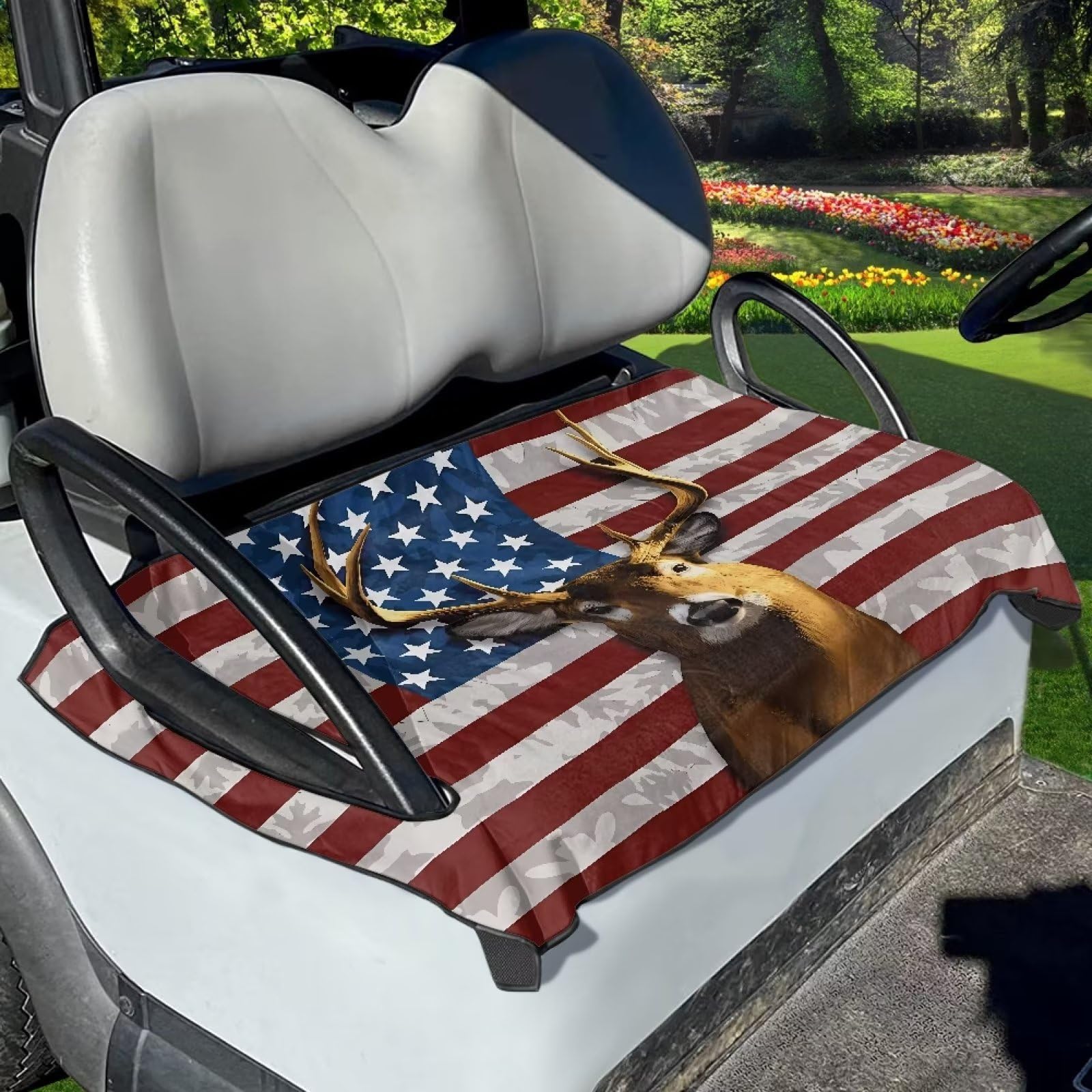 Xoenoiee American Falg Deer Print Sightseeing Car Cushion Cover, Golf Cart Seat Covers Golf Cart Seat Blanket Protect Your Golf Car Seat Form Stain Sweat, Easy to Clean von Xoenoiee