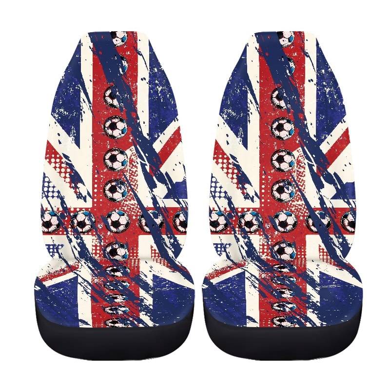 Xoenoiee Autositzbezug für Vordersitze mit Union Jack-Fußball-Muster, komplettes Set, 2 Stück, universeller Sitzbezug mit hoher Rückenlehne von Xoenoiee