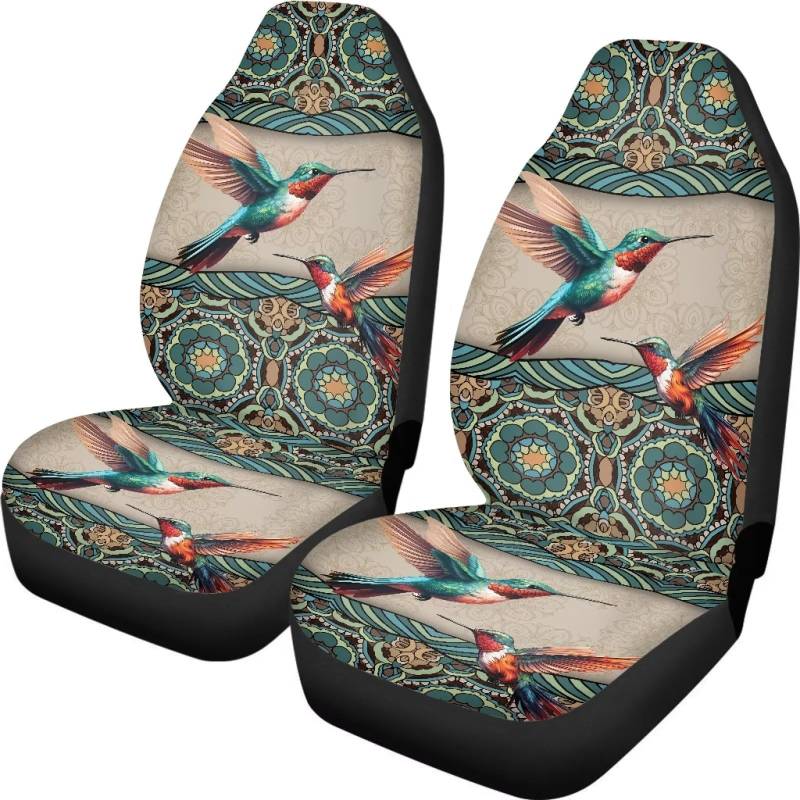 Xoenoiee Böhmische Mandala Kolibri Muster Autositzbezüge Vordere Set Autositze mit Gummiband Universal Fit Automotive Sitzbezüge Waschbar Autositzbezug für SUV Limousine Van von Xoenoiee