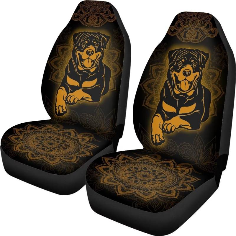 Xoenoiee Rottweiler Mandala Print Auto Sitzbezüge Polyester Automotive Sitzbezüge Vorne Set, Sitzbezüge Paar Set Universal Fit Innenraum Zubehör für PKW LKW und SUV von Xoenoiee