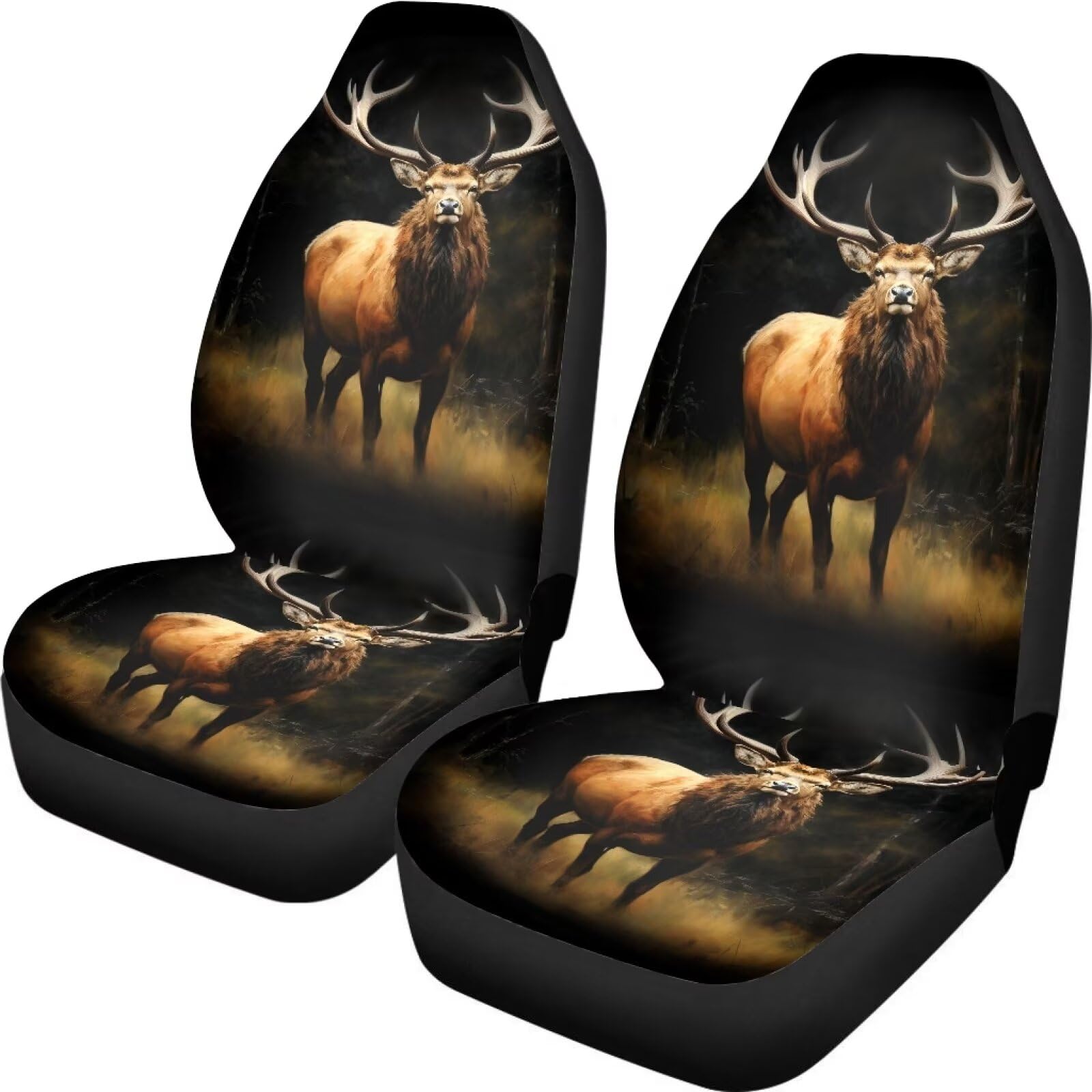 Xoenoiee Wild Deer Print Auto Sitzbezüge Voller Satz von 2 Fahrzeug Protector Vordersitze Bezüge Dehnbar Waschbar Auto Zubehör Eimer Sitzbezug von Xoenoiee