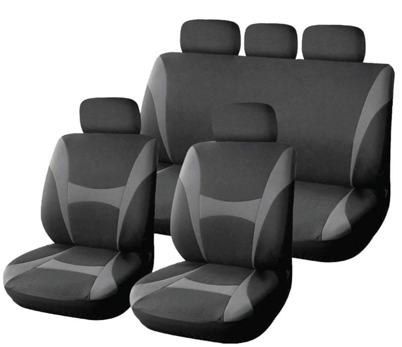 XtremeAuto® Sitzbezüge, hochwertige, klassische Sitzbezüge, 9 Stück, grau und schwarz, weiches Gewebe, inklusive XtremeAuto-Aufkleber von Xtremeauto