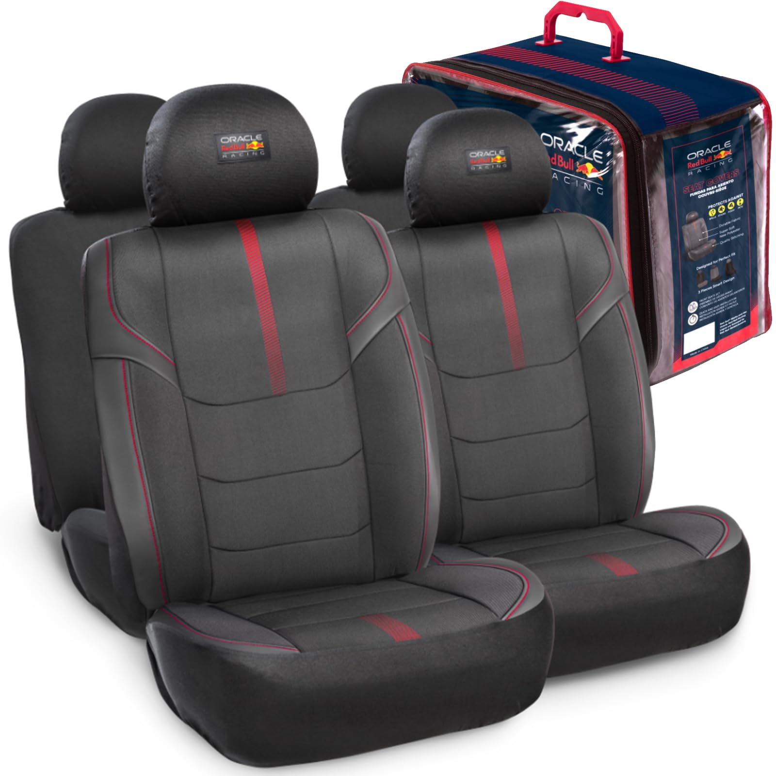 Xtremeauto Red Bull Racing Pro Sitzbezüge, stilvolle universelle Passform, Schutz vor Verschütten und Beschädigungen, rote Details mit Oracle-Logo (komplettes Set) von Xtremeauto