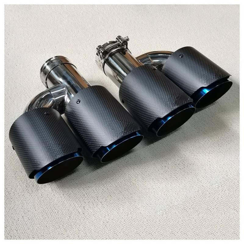 Endschalldämpfer Auspuffendrohr 1 Paar Carbon Fiber Auspuffanlage Schalldämpferrohr Universal H Typ Dual Outlet Blau Edelstahl Schwanz Endrohre(ID 57MM-OD 101MM) von XuYingBhd
