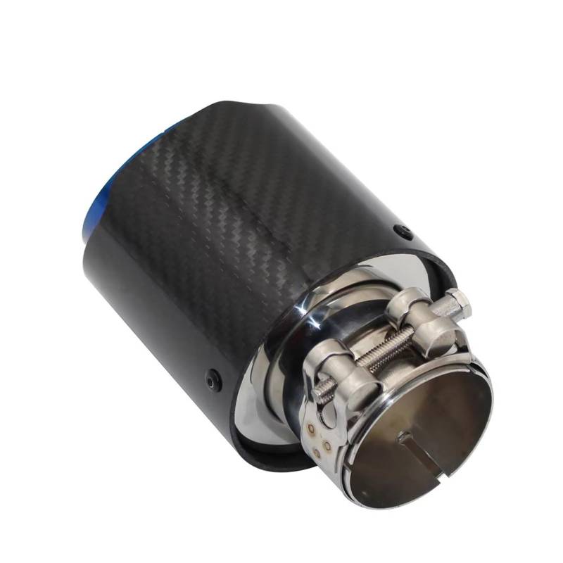 Endschalldämpfer Auspuffendrohr 1 Stück Auto Glossy Carbon Fiber Schalldämpfer Spitze Auspuff System Rohr Schalldämpfer Düse Universal Gerade Edelstahl Blau(67mm-101mm) von XuYingBhd