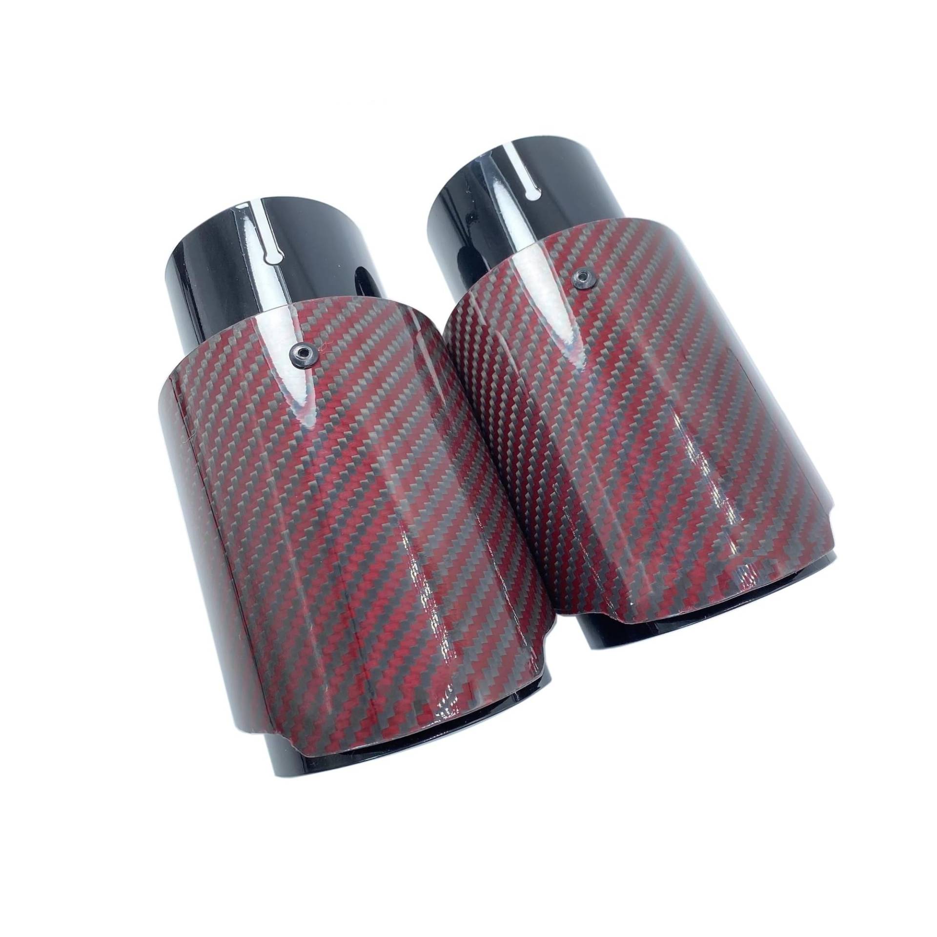 Endschalldämpfer Auspuffendrohr 1 Stück Universal Single Glossy Red Carbon Fiber Auto Auspuffspitzen Schwarz Edelstahl Rohr Schwanz Ende Schalldämpfer Endrohr(76MM IN 89MM Out) von XuYingBhd