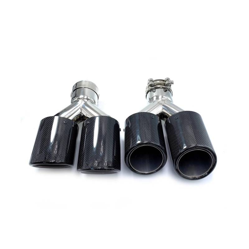 Endschalldämpfer Auspuffendrohr 2 Stück Y-Typ Doppelauspuffspitzen Auto Universal Glänzend Kohlefaser Edelstahl Doppelausgang Auspuffrohre Schalldämpfer Endrohr(63mm in-89mm Out) von XuYingBhd