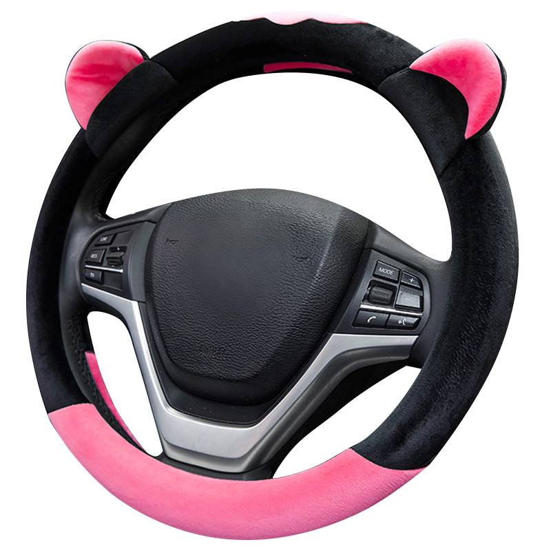 XuanMax Plüsch Lenkradhüllen 15'' Winter Universal Auto Lenkradbezug Schön Lenkrad Abdeckung 38cm Lenkradschutz Lenkradabdeckung Lenkradschoner für Weibliche Frauen Mädchen Damen - Rose von XuanMax